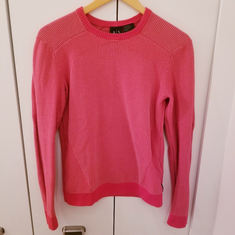 Armani Exchange | Coral Pink Sweater Crew Neck Top Waffle 100% cotton